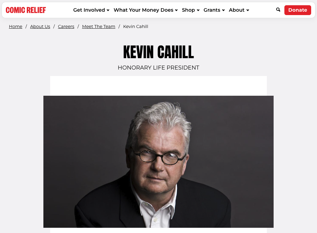 Portrait of Kevin Cahill from his Comic Relief profile page, used in the foreword.